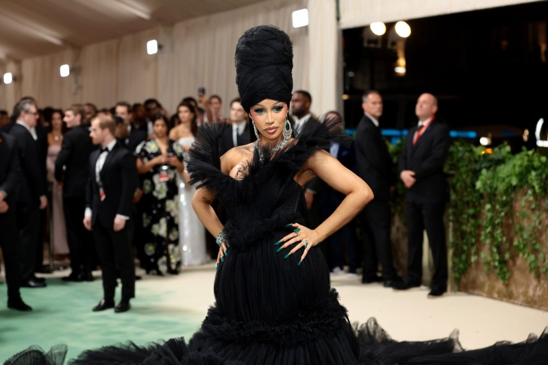 Cardi B's Long Emerald Nails and Towering Headpiece Stole the Show at the Met Gala