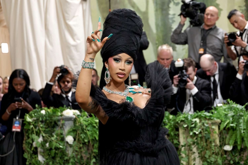 Cardi B's Long Emerald Nails and Towering Headpiece Stole the Show at the Met Gala
