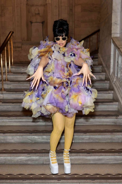 Cardi B Paired a 3D Floral Dress With Rosebud Pink Nails