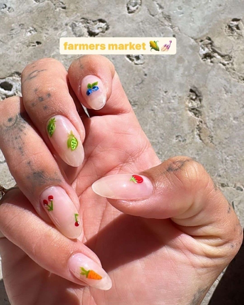 Hailey Bieber's "Farmers' Market" Nails Are the Cutest Summer Mani